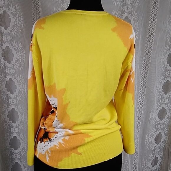 Nue Options Sunshine Yellow Floral Women Sweater Size L - Picture 6 of 16